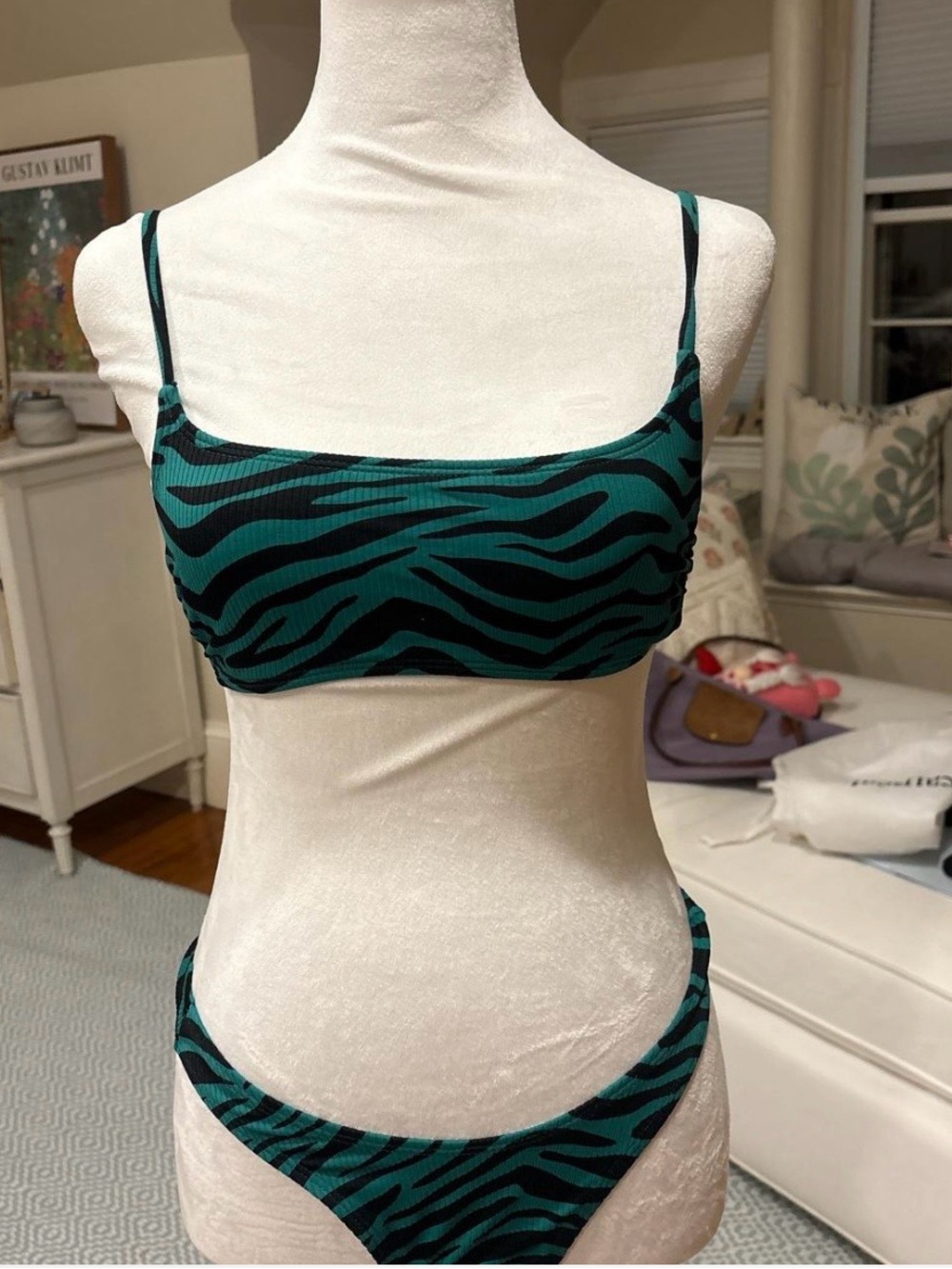 Target Green and Black Zebra Ribbed Bikini Set